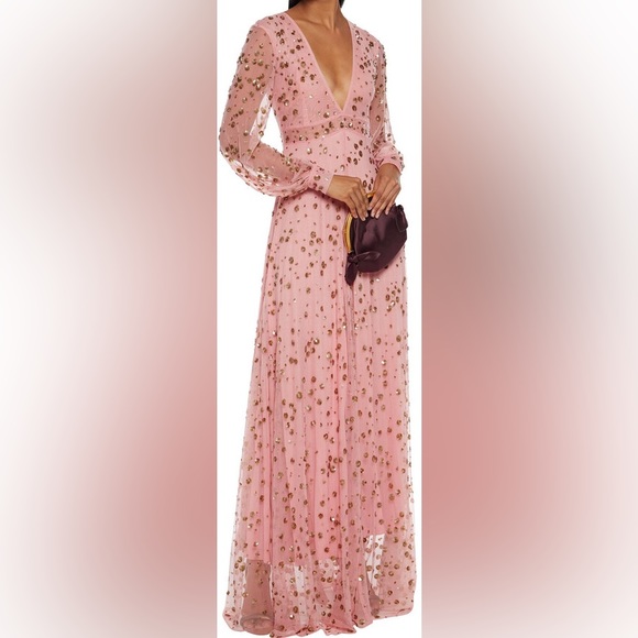 LoveShackFancy Janet Sequin-embellished Stretch-tulle Maxi Dress Bubblegum - Picture 5 of 16